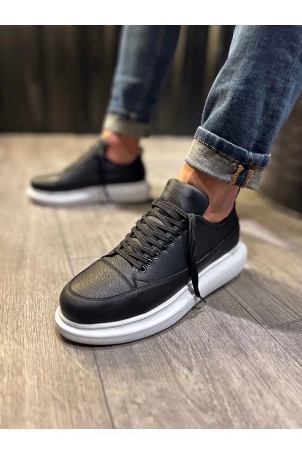 JY914 Drake Bağcıklı Cilt Erkek Günlük Sneaker Ayakkabı CBT Siyah