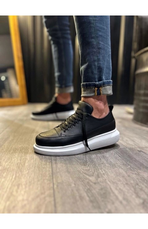 JY914 Drake Bağcıklı Cilt Erkek Günlük Sneaker Ayakkabı CBT Siyah