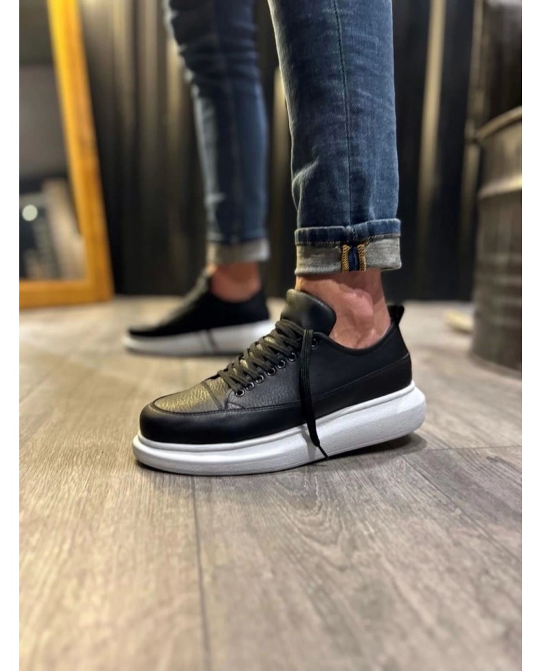 JY914 Drake Bağcıklı Cilt Erkek Günlük Sneaker Ayakkabı CBT Siyah