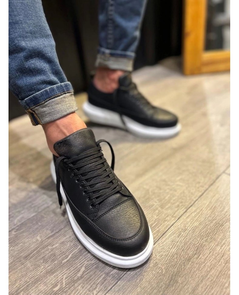 JY914 Drake Bağcıklı Cilt Erkek Günlük Sneaker Ayakkabı CBT Siyah