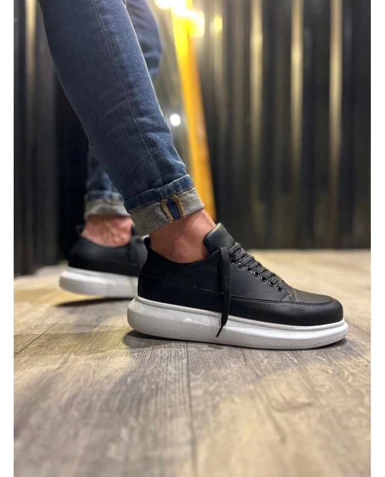 JY914 Drake Bağcıklı Cilt Erkek Günlük Sneaker Ayakkabı CBT Siyah