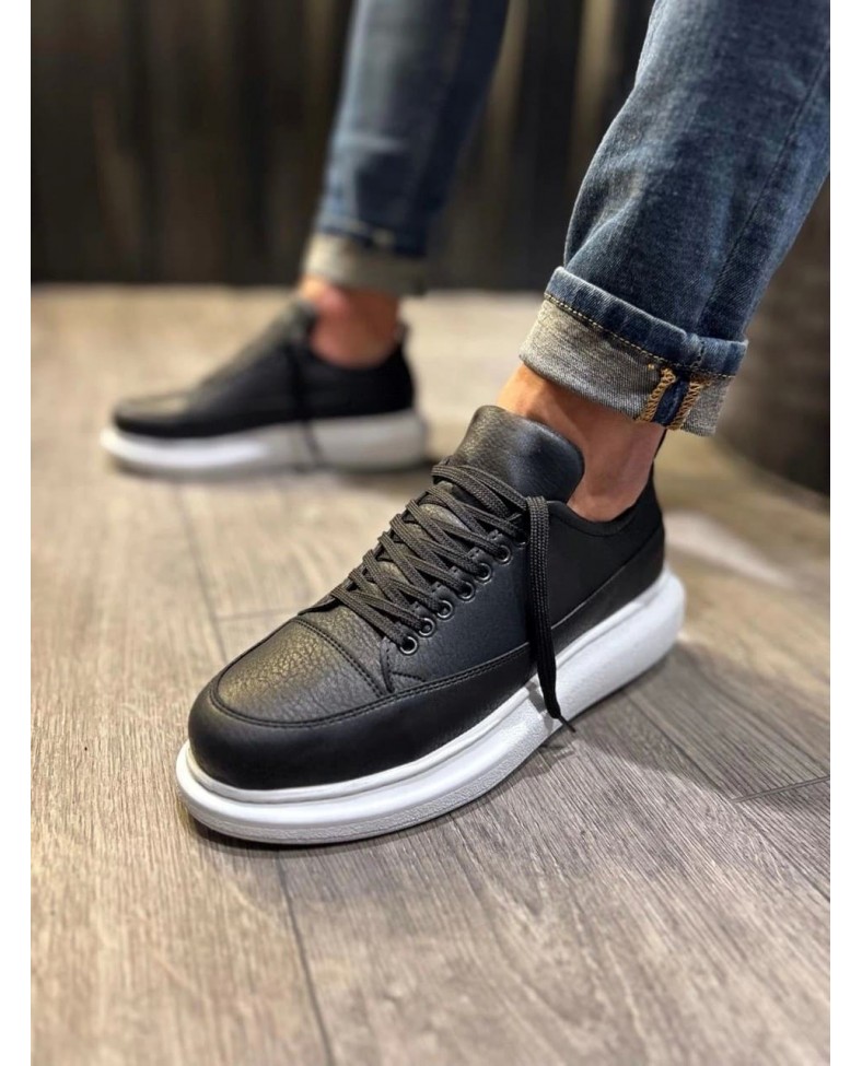 JY914 Drake Bağcıklı Cilt Erkek Günlük Sneaker Ayakkabı CBT Siyah