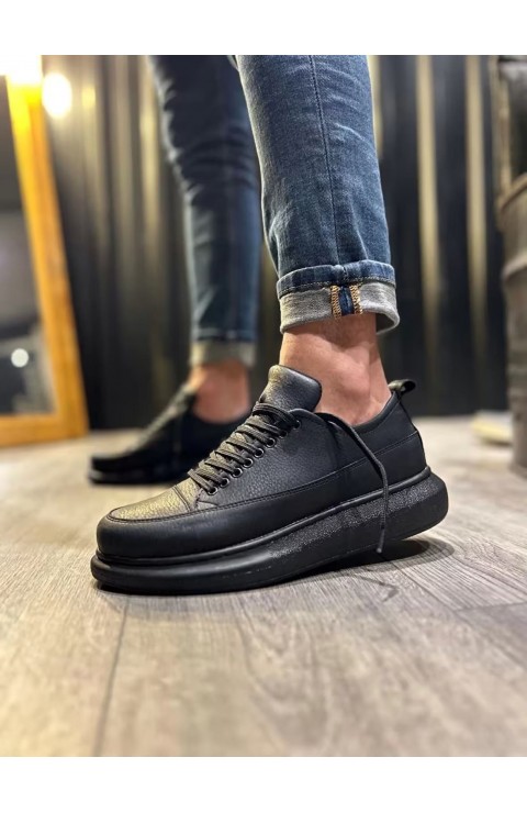 JY914 Drake Bağcıklı Cilt Erkek Günlük Sneaker Ayakkabı CST Siyah