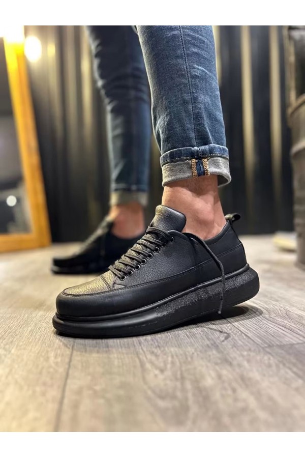JY914 Drake Bağcıklı Cilt Erkek Günlük Sneaker Ayakkabı CST Siyah