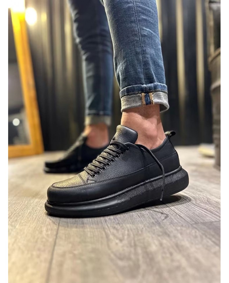 JY914 Drake Bağcıklı Cilt Erkek Günlük Sneaker Ayakkabı CST Siyah