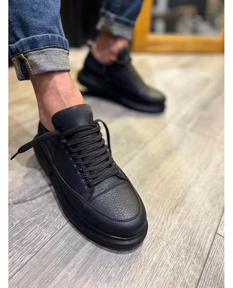 JY914 Drake Bağcıklı Cilt Erkek Günlük Sneaker Ayakkabı CST Siyah