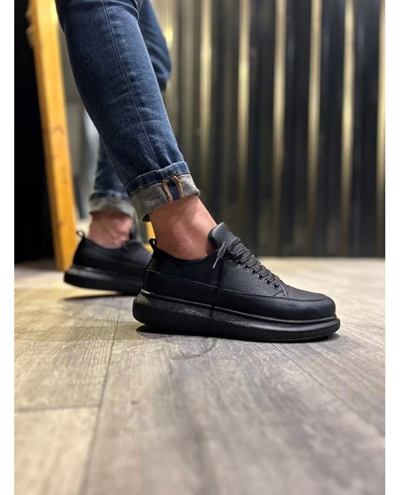 JY914 Drake Bağcıklı Cilt Erkek Günlük Sneaker Ayakkabı CST Siyah