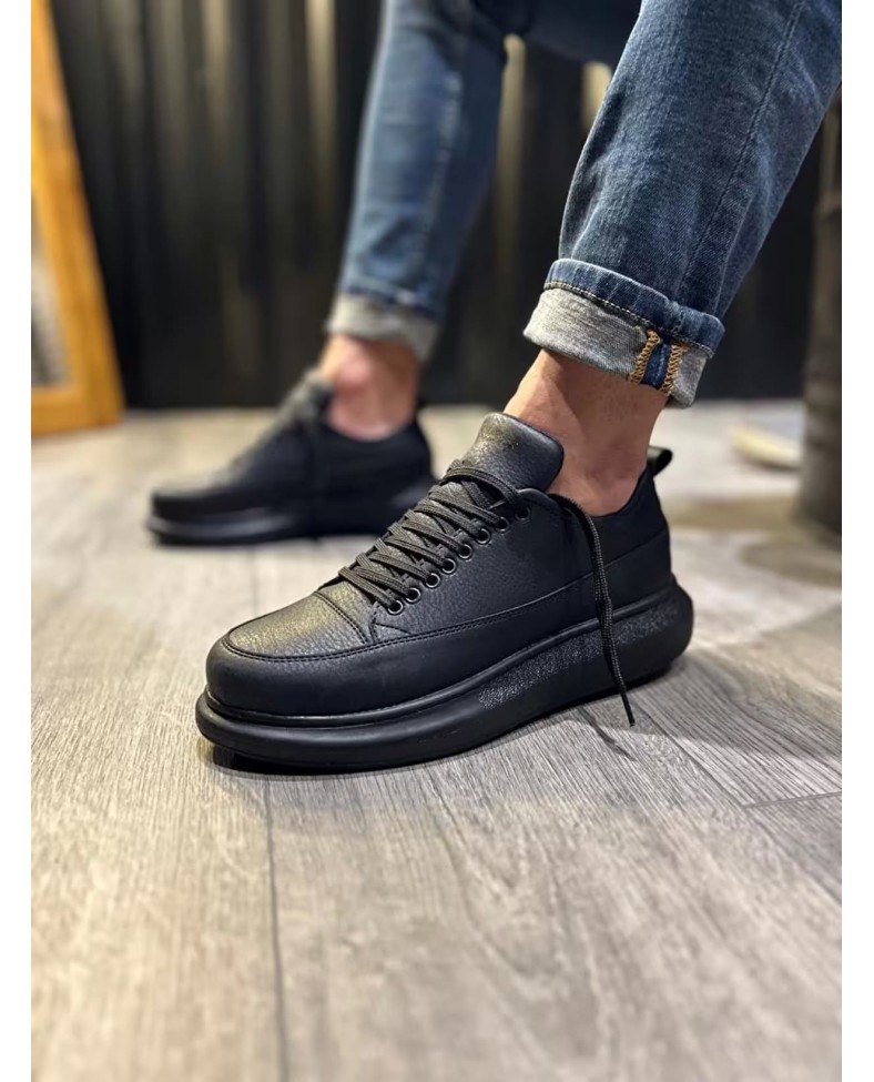 JY914 Drake Bağcıklı Cilt Erkek Günlük Sneaker Ayakkabı CST Siyah