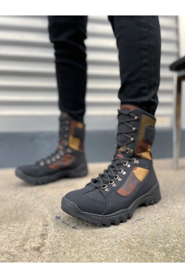 JY999 Strike Bağcıklı Ortopedik Taban Günlük Cilt Erkek Askeri Postal Bot CST Siyah/Haki