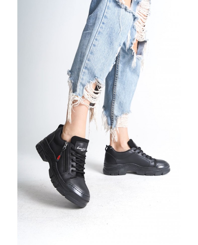 AGATHA Bağcıklı Fermuarlı Ortopedik Taban Kadın Sneaker Spor Ayakkabı CST - Siyah Somersan Giyim | Kadın, Erkek ve Çocuk Moda