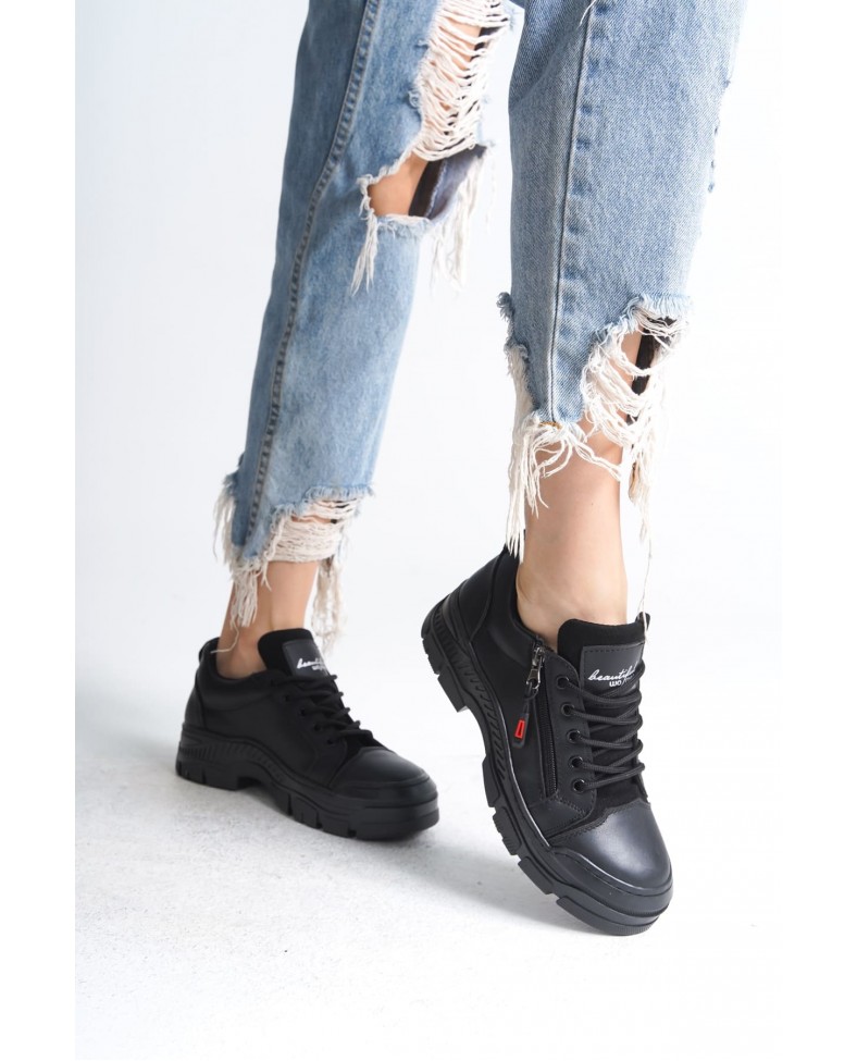 AGATHA Bağcıklı Fermuarlı Ortopedik Taban Kadın Sneaker Spor Ayakkabı CST - Siyah Somersan Giyim | Kadın, Erkek ve Çocuk Moda