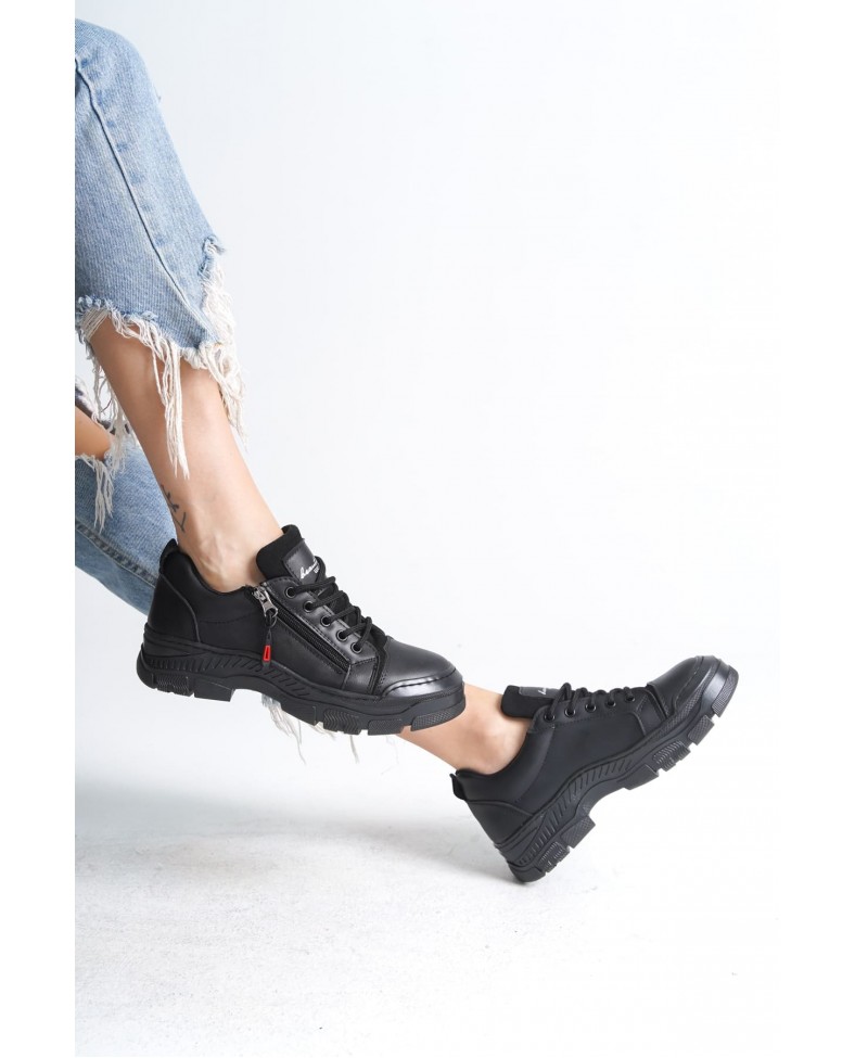AGATHA Bağcıklı Fermuarlı Ortopedik Taban Kadın Sneaker Spor Ayakkabı CST - Siyah Somersan Giyim | Kadın, Erkek ve Çocuk Moda