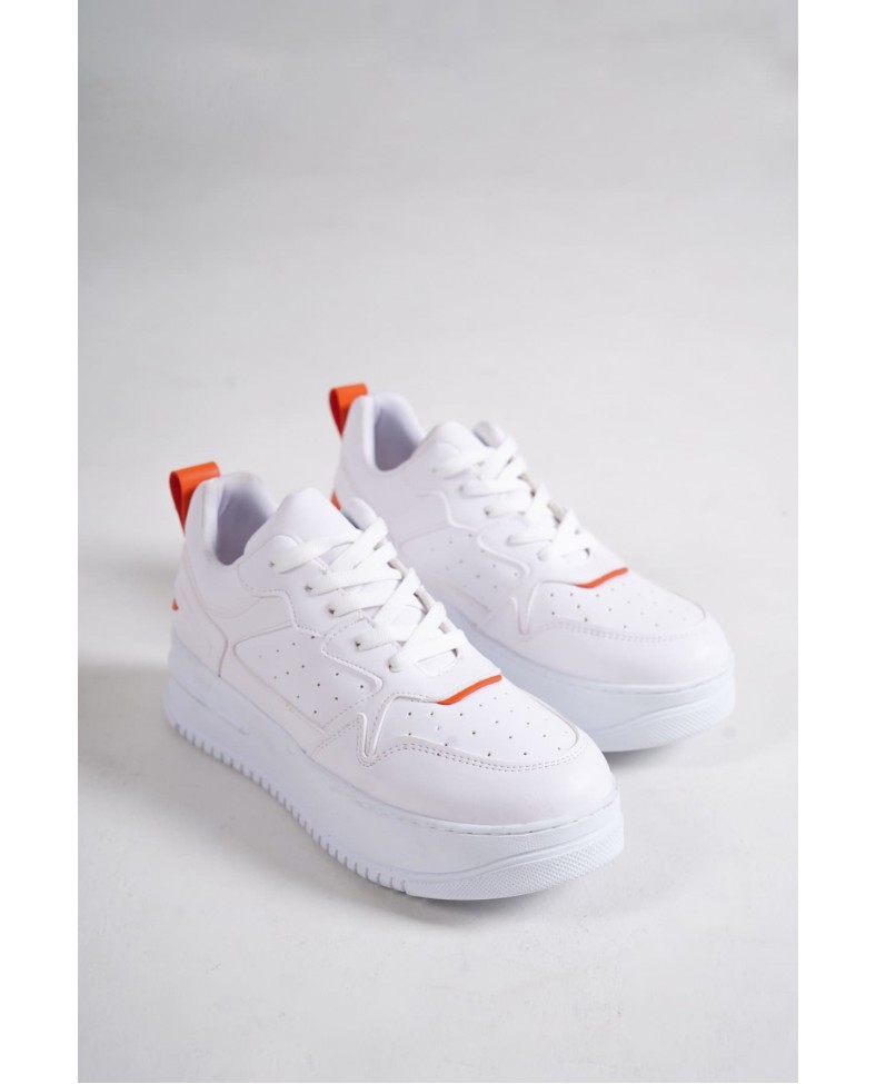 ALESSI Bağcıklı Ortopedik Taban Kadın Sneaker Spor Ayakkabı CBT - Beyaz/Turuncu