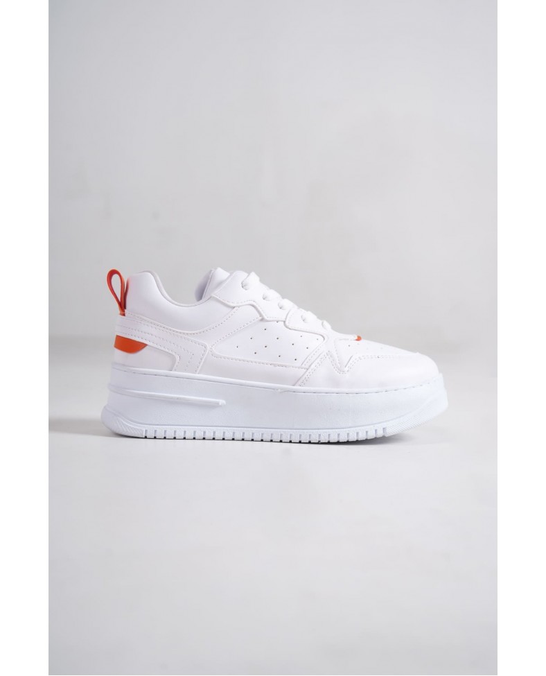 ALESSI Bağcıklı Ortopedik Taban Kadın Sneaker Spor Ayakkabı CBT - Beyaz/Turuncu