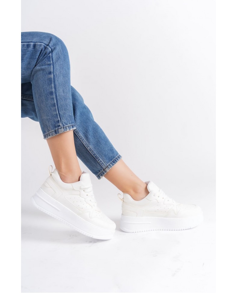 ALESSI Bağcıklı Ortopedik Taban Kadın Sneaker Spor Ayakkabı CBT - Kırık Beyaz