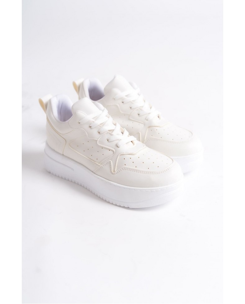 ALESSI Bağcıklı Ortopedik Taban Kadın Sneaker Spor Ayakkabı CBT - Kırık Beyaz