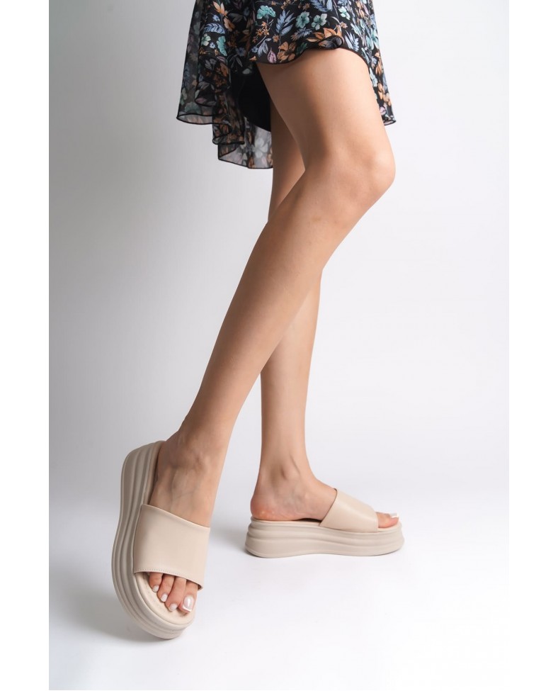 ALICE Düz Topuklu Kalın ve Ortopedik Taban Kadın Terlik CKT - Krem Somersan Giyim | Kadın, Erkek ve Çocuk Moda