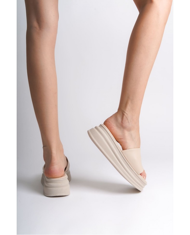 ALICE Düz Topuklu Kalın ve Ortopedik Taban Kadın Terlik CKT - Krem Somersan Giyim | Kadın, Erkek ve Çocuk Moda