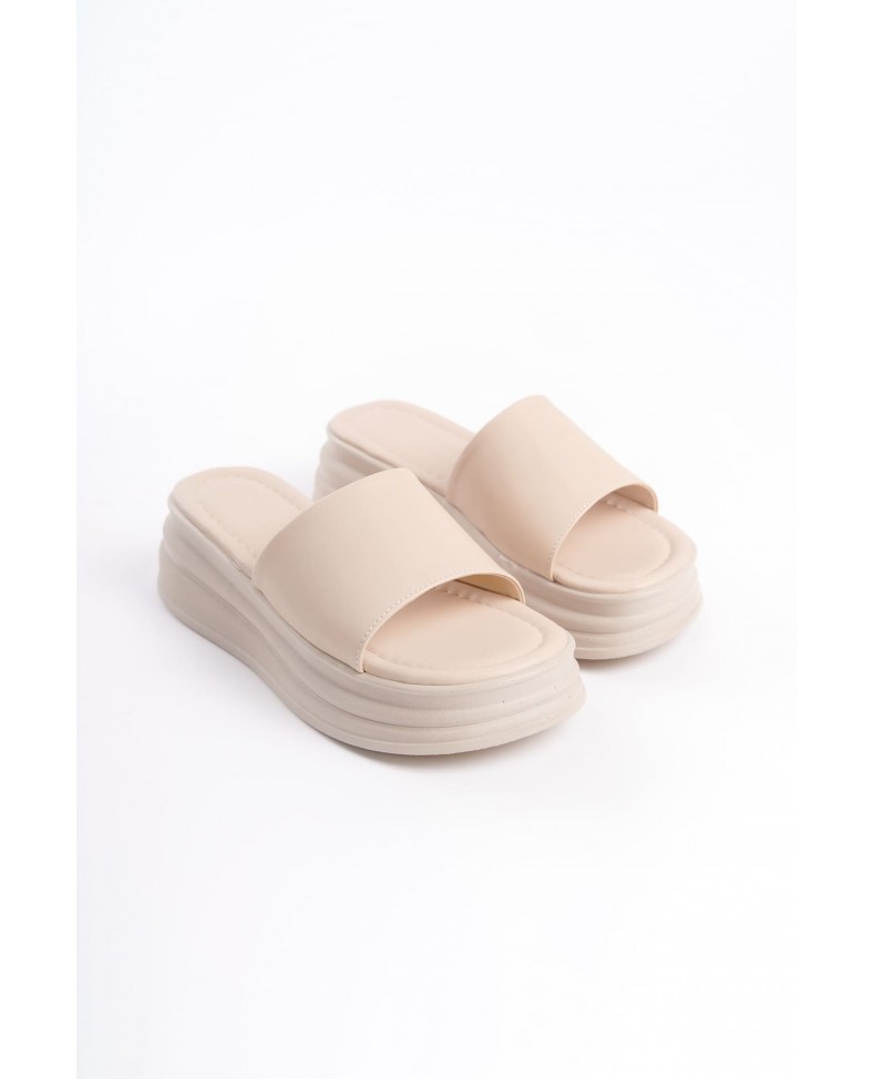 ALICE Düz Topuklu Kalın ve Ortopedik Taban Kadın Terlik CKT - Krem Somersan Giyim | Kadın, Erkek ve Çocuk Moda