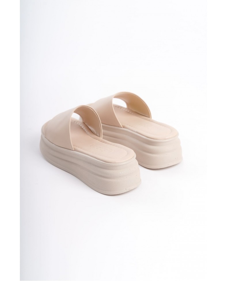 ALICE Düz Topuklu Kalın ve Ortopedik Taban Kadın Terlik CKT - Krem Somersan Giyim | Kadın, Erkek ve Çocuk Moda