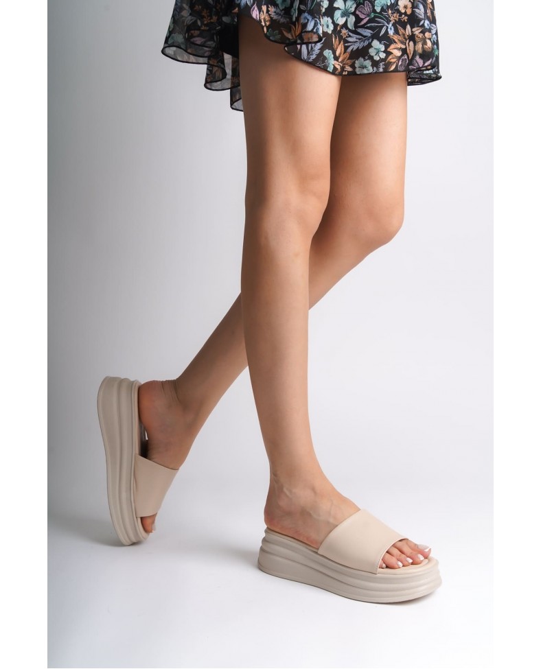 ALICE Düz Topuklu Kalın ve Ortopedik Taban Kadın Terlik CKT - Krem Somersan Giyim | Kadın, Erkek ve Çocuk Moda
