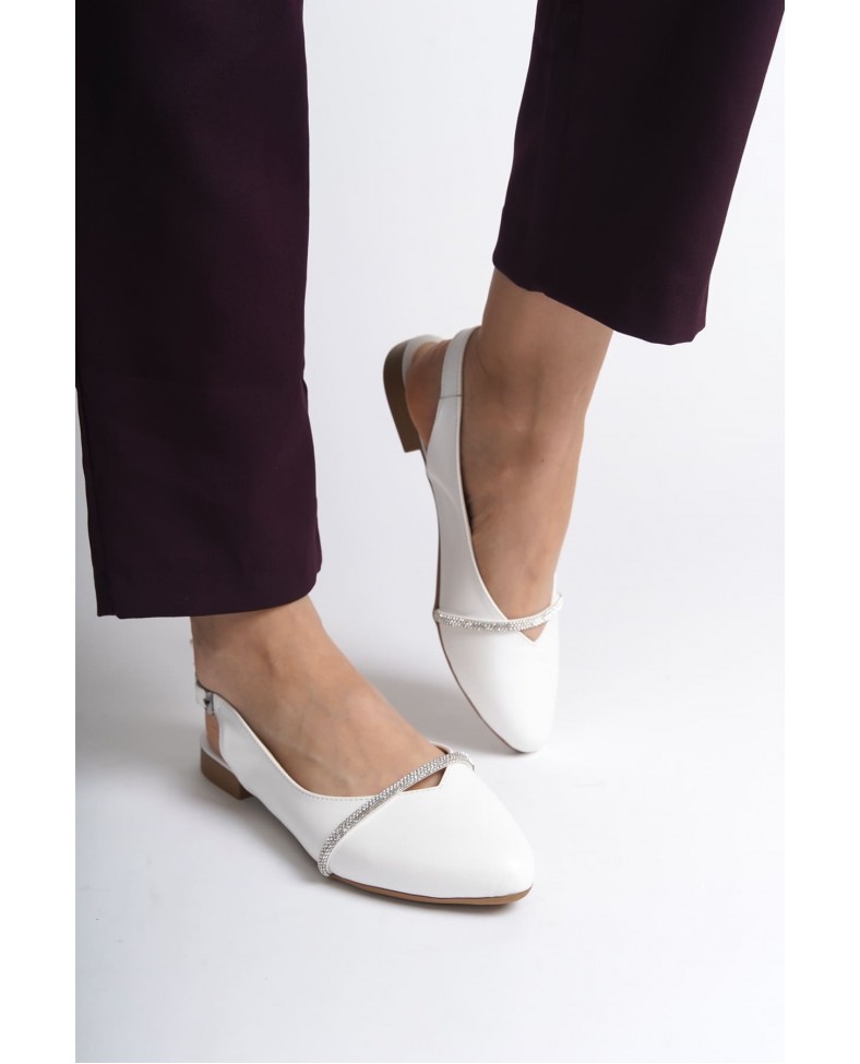 ALLISON Tokalı Ortopedik Rahat Taban Taş Detaylı Kadın Babet Ayakkabı  CKT - Beyaz Somersan Giyim | Kadın, Erkek ve Çocuk Moda
