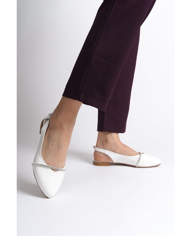 ALLISON Tokalı Ortopedik Rahat Taban Taş Detaylı Kadın Babet Ayakkabı  CKT - Beyaz Somersan Giyim | Kadın, Erkek ve Çocuk Moda