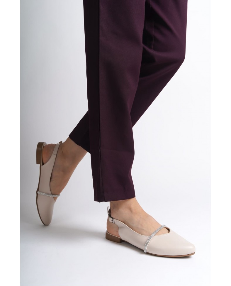 ALLISON Tokalı Ortopedik Rahat Taban Taş Detaylı Kadın Babet Ayakkabı  CKT - Krem