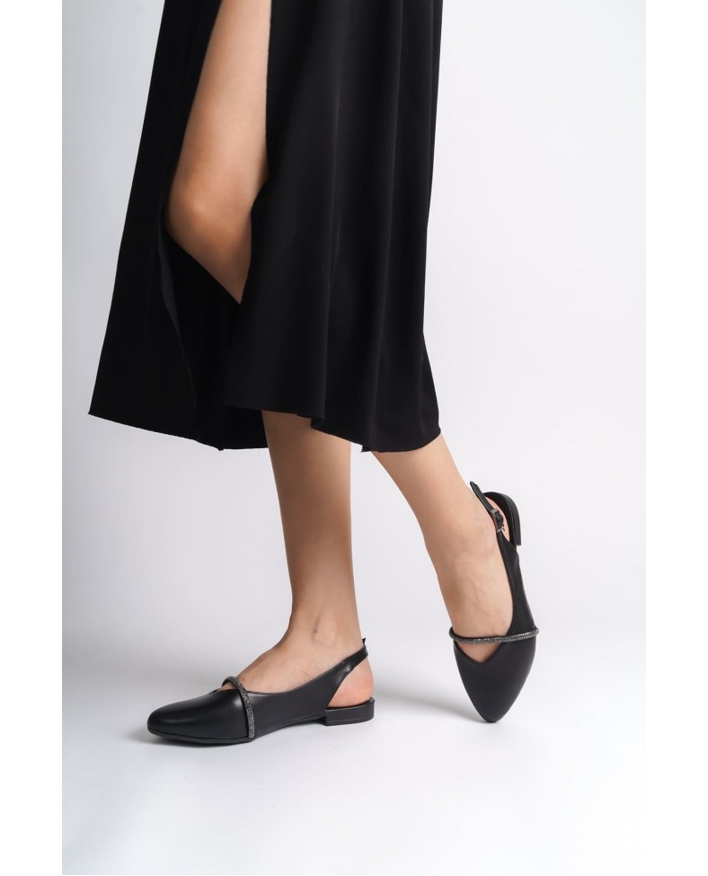 ALLISON Tokalı Ortopedik Rahat Taban Taş Detaylı Kadın Babet Ayakkabı  CST - Siyah