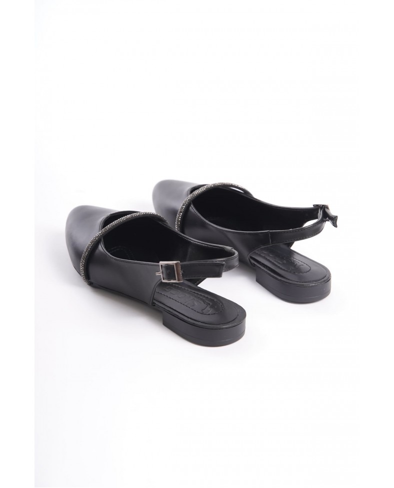 ALLISON Tokalı Ortopedik Rahat Taban Taş Detaylı Kadın Babet Ayakkabı  CST - Siyah