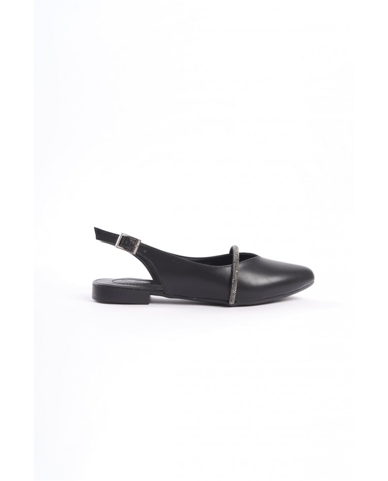 ALLISON Tokalı Ortopedik Rahat Taban Taş Detaylı Kadın Babet Ayakkabı  CST - Siyah