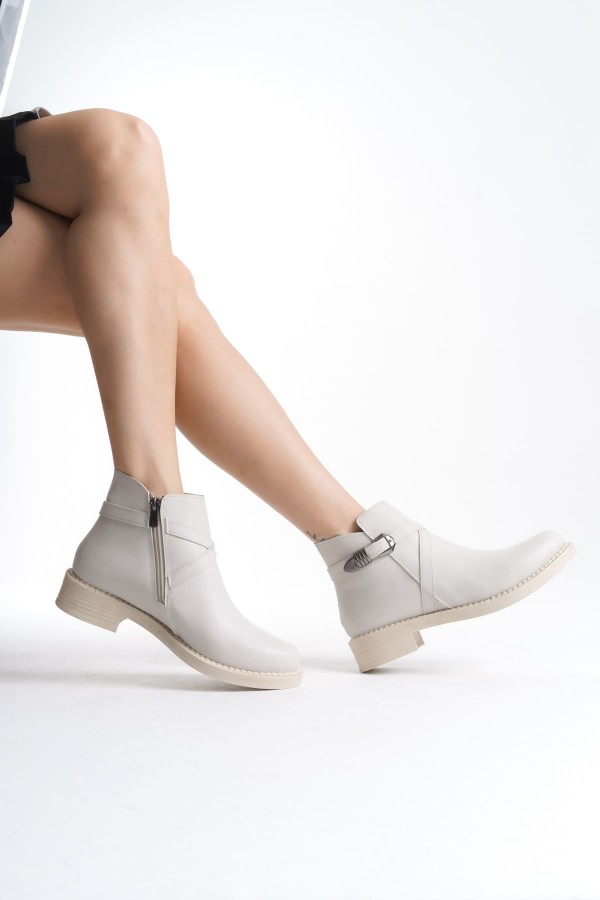 ALMILA Fermuarlı Lastikli Ortopedik Taban Topuklu Kadın Bot  CKT - Krem