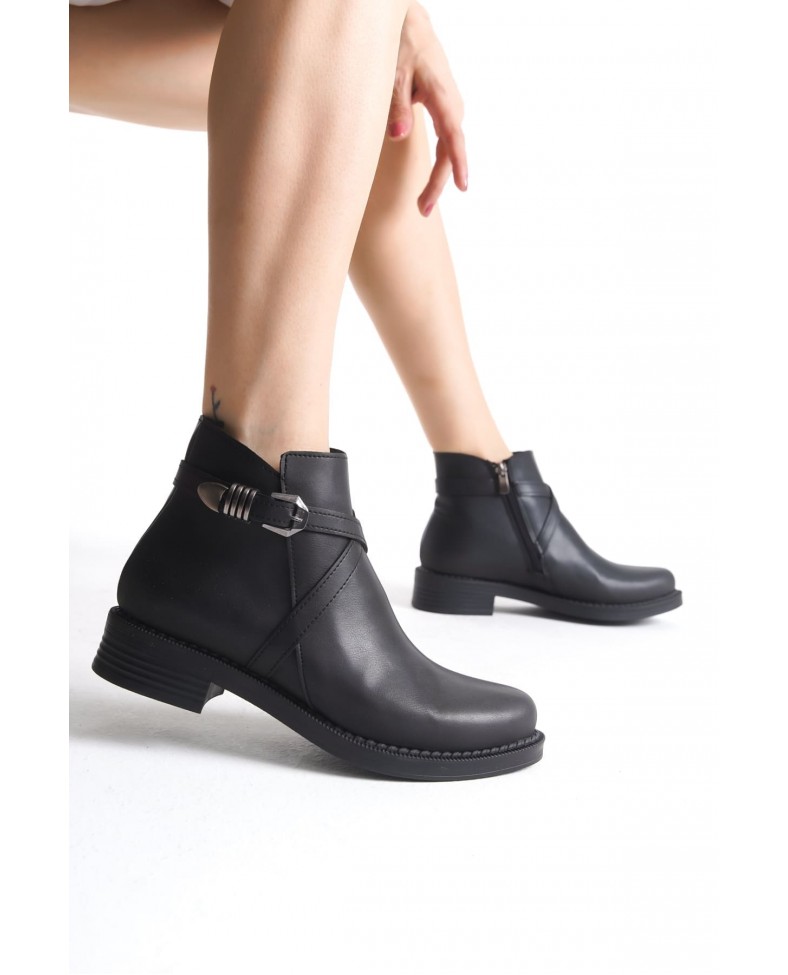 ALMILA Fermuarlı Lastikli Ortopedik Taban Topuklu Kadın Bot CST - Siyah Somersan Giyim | Kadın, Erkek ve Çocuk Moda