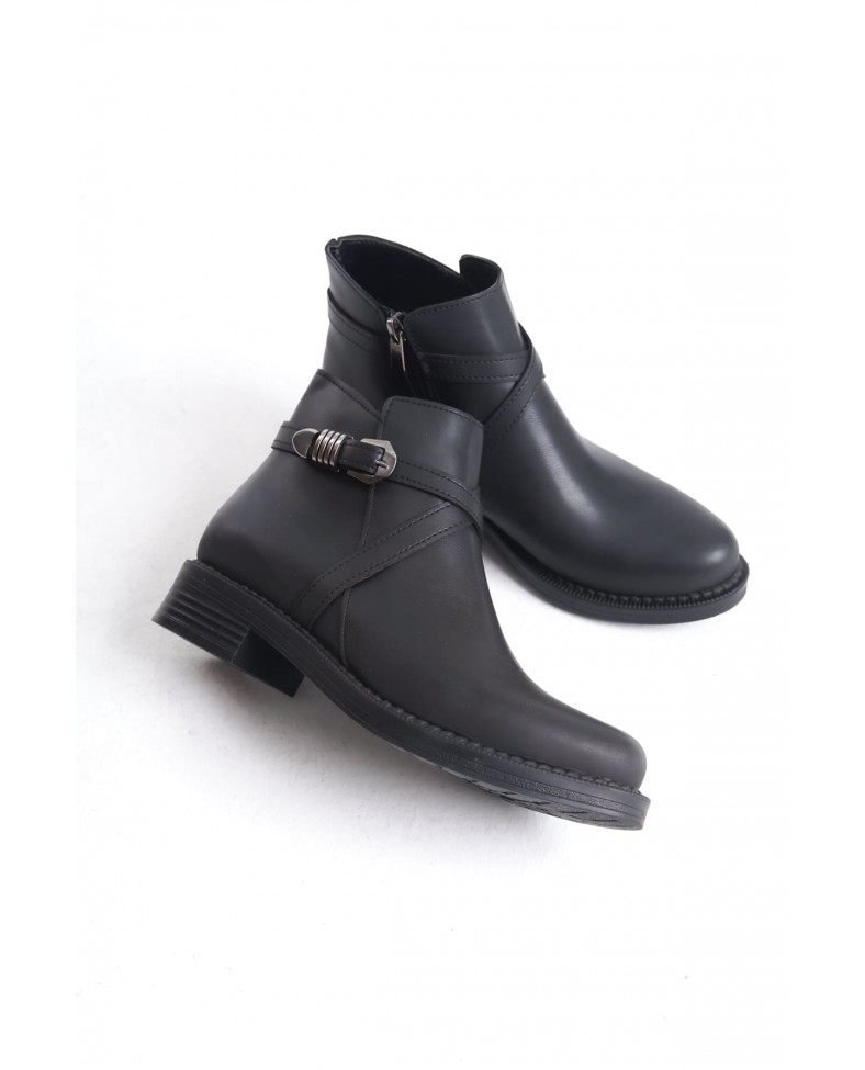ALMILA Fermuarlı Lastikli Ortopedik Taban Topuklu Kadın Bot CST - Siyah Somersan Giyim | Kadın, Erkek ve Çocuk Moda