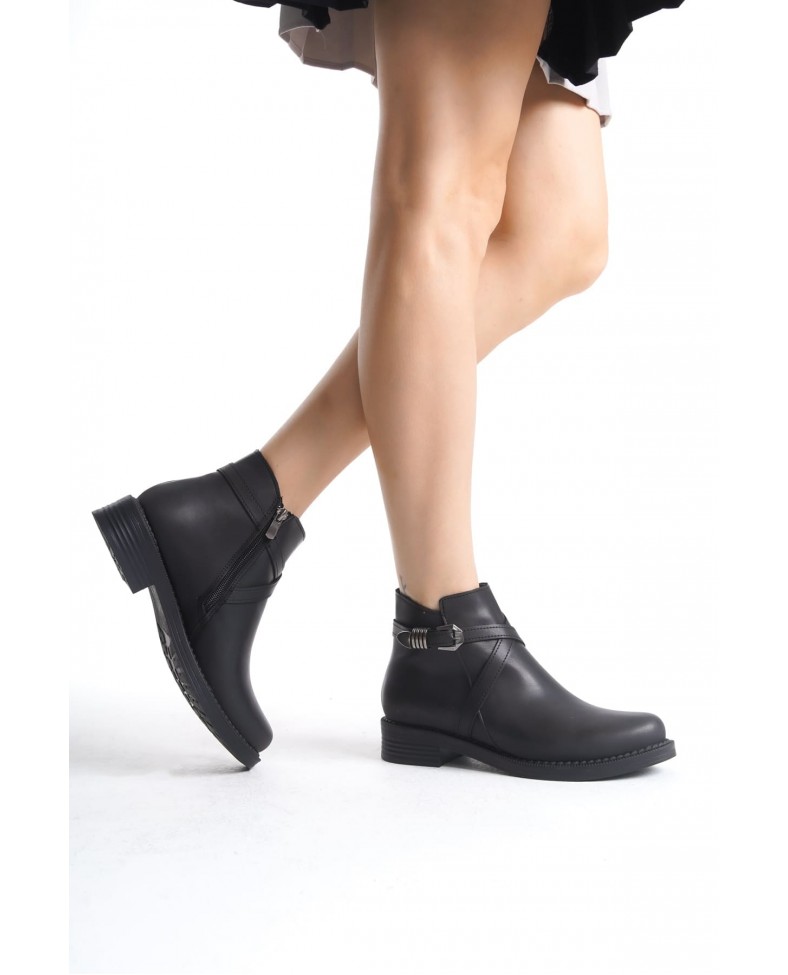 ALMILA Fermuarlı Lastikli Ortopedik Taban Topuklu Kadın Bot CST - Siyah Somersan Giyim | Kadın, Erkek ve Çocuk Moda