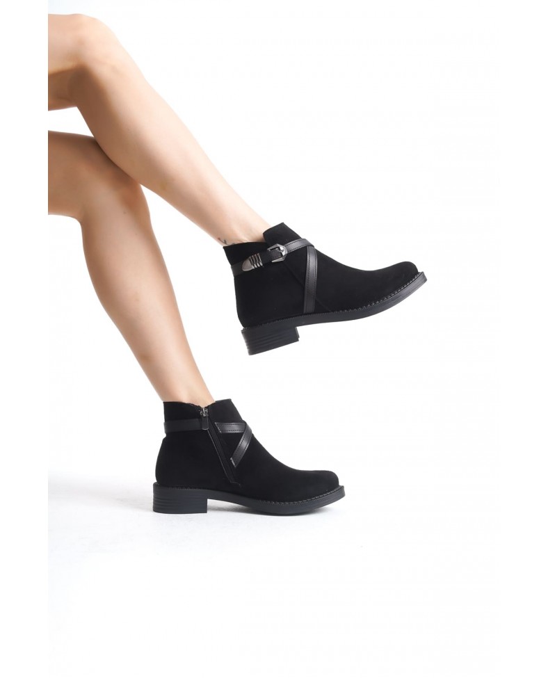 ALMILA Fermuarlı Lastikli Ortopedik Taban Topuklu Süet Kadın Bot SST - Siyah Somersan Giyim | Kadın, Erkek ve Çocuk Moda