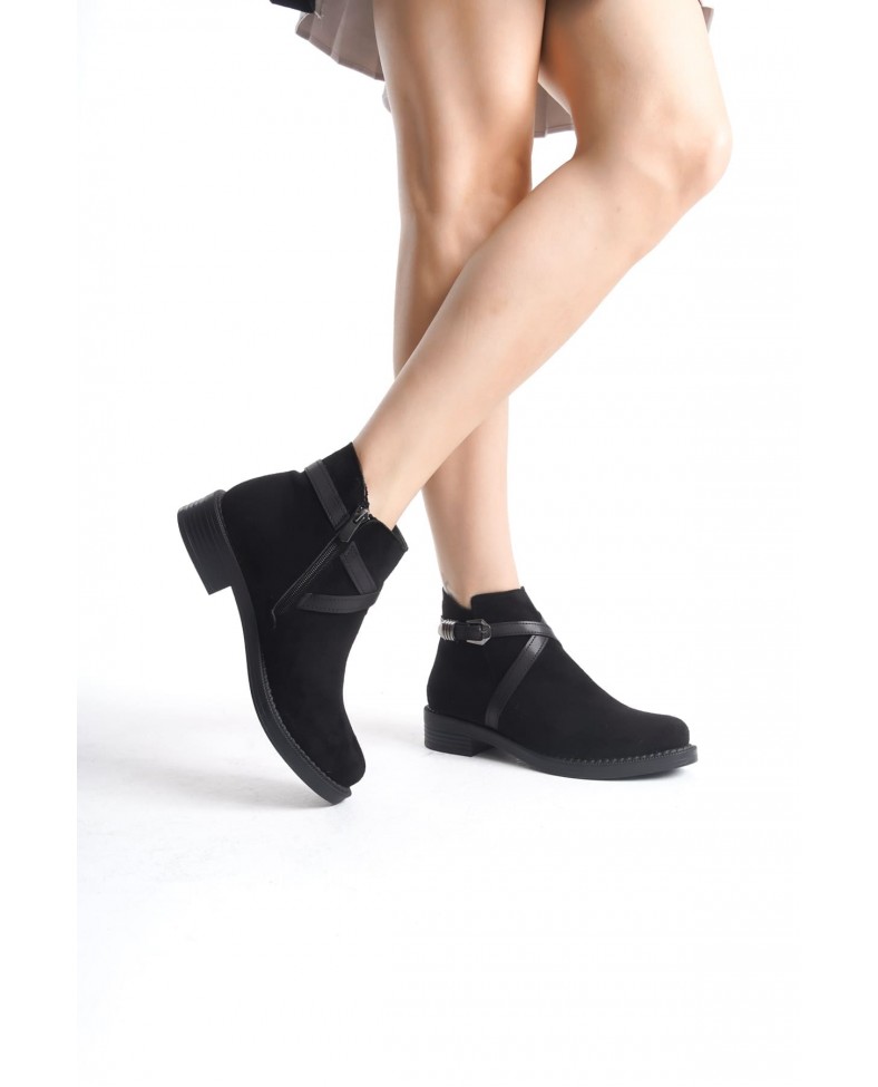 ALMILA Fermuarlı Lastikli Ortopedik Taban Topuklu Süet Kadın Bot SST - Siyah Somersan Giyim | Kadın, Erkek ve Çocuk Moda