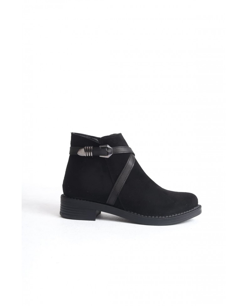 ALMILA Fermuarlı Lastikli Ortopedik Taban Topuklu Süet Kadın Bot SST - Siyah Somersan Giyim | Kadın, Erkek ve Çocuk Moda