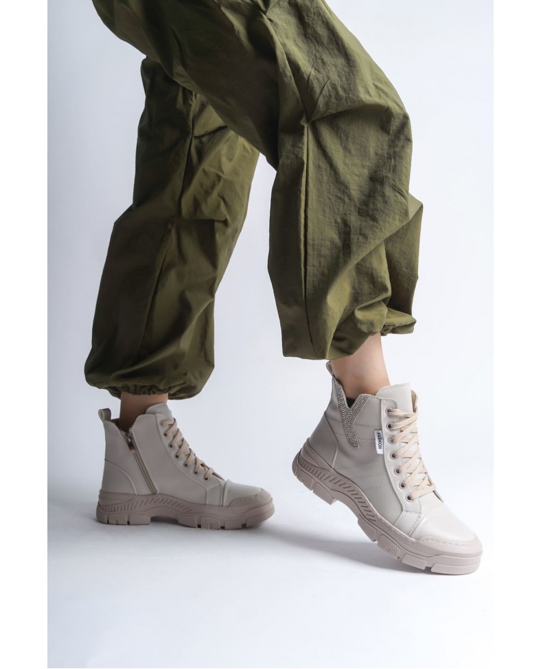 AMBER Bağcıklı Fermuarlı Ortopedik Taban Kadın Bot  CKT - Krem Somersan Giyim | Kadın, Erkek ve Çocuk Moda