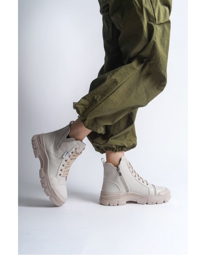 AMBER Bağcıklı Fermuarlı Ortopedik Taban Kadın Bot  CKT - Krem Somersan Giyim | Kadın, Erkek ve Çocuk Moda