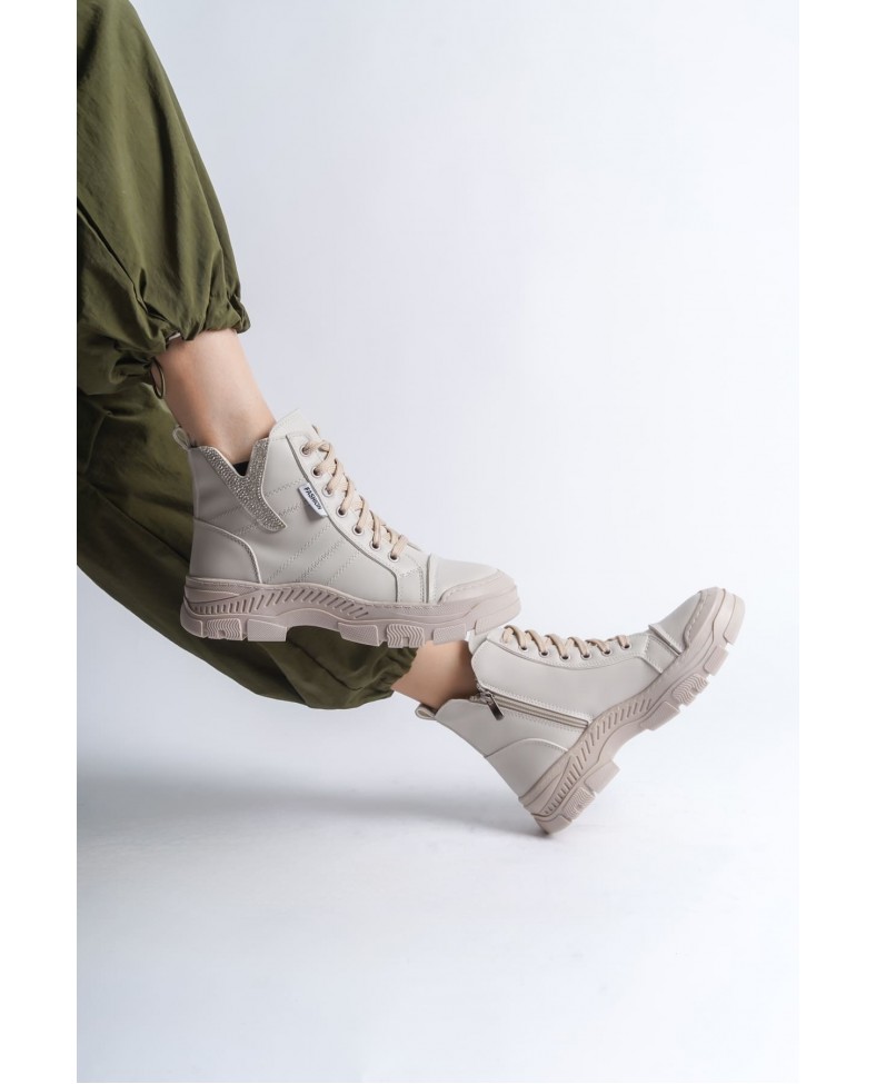 AMBER Bağcıklı Fermuarlı Ortopedik Taban Kadın Bot  CKT - Krem Somersan Giyim | Kadın, Erkek ve Çocuk Moda