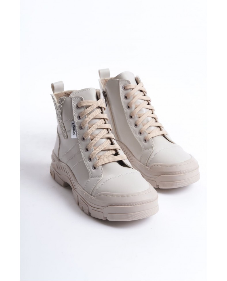 AMBER Bağcıklı Fermuarlı Ortopedik Taban Kadın Bot  CKT - Krem Somersan Giyim | Kadın, Erkek ve Çocuk Moda