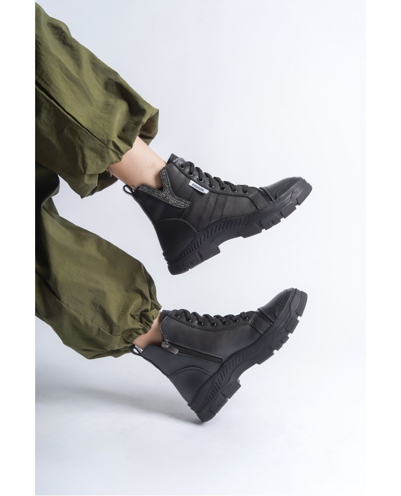 AMBER Bağcıklı Fermuarlı Ortopedik Taban Kadın Bot  CST - Siyah Somersan Giyim | Kadın, Erkek ve Çocuk Moda