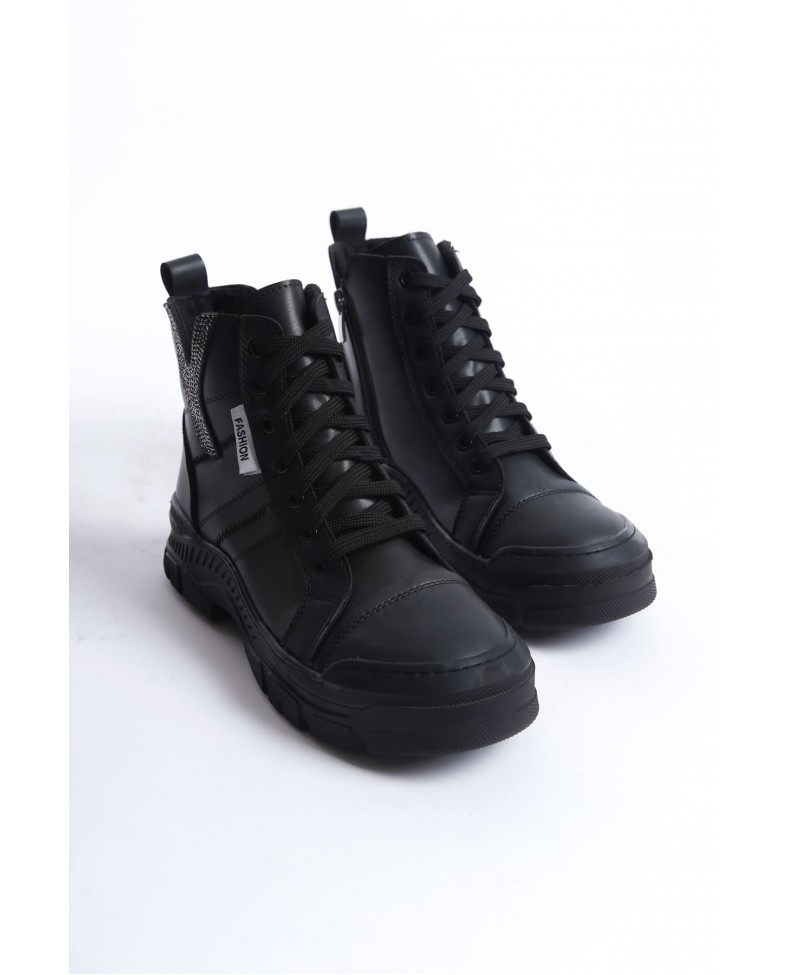 AMBER Bağcıklı Fermuarlı Ortopedik Taban Kadın Bot  CST - Siyah Somersan Giyim | Kadın, Erkek ve Çocuk Moda