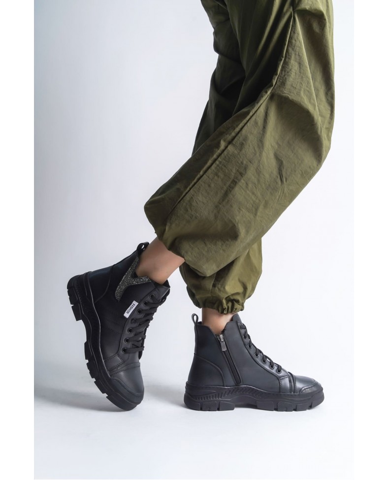 AMBER Bağcıklı Fermuarlı Ortopedik Taban Kadın Bot  CST - Siyah Somersan Giyim | Kadın, Erkek ve Çocuk Moda