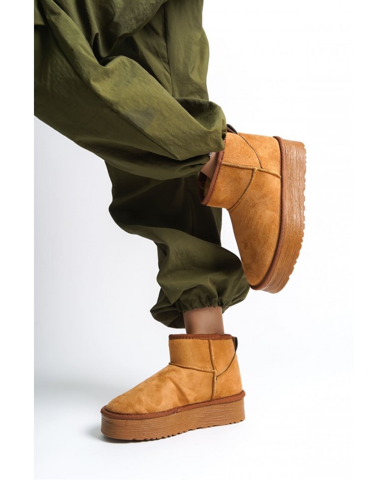 AMELIA Bağcıksız Düz ve Kalın Taban İçi Kürklü Kısa Süet Kadın Bot  STT - Taba Somersan Giyim | Kadın, Erkek ve Çocuk Moda