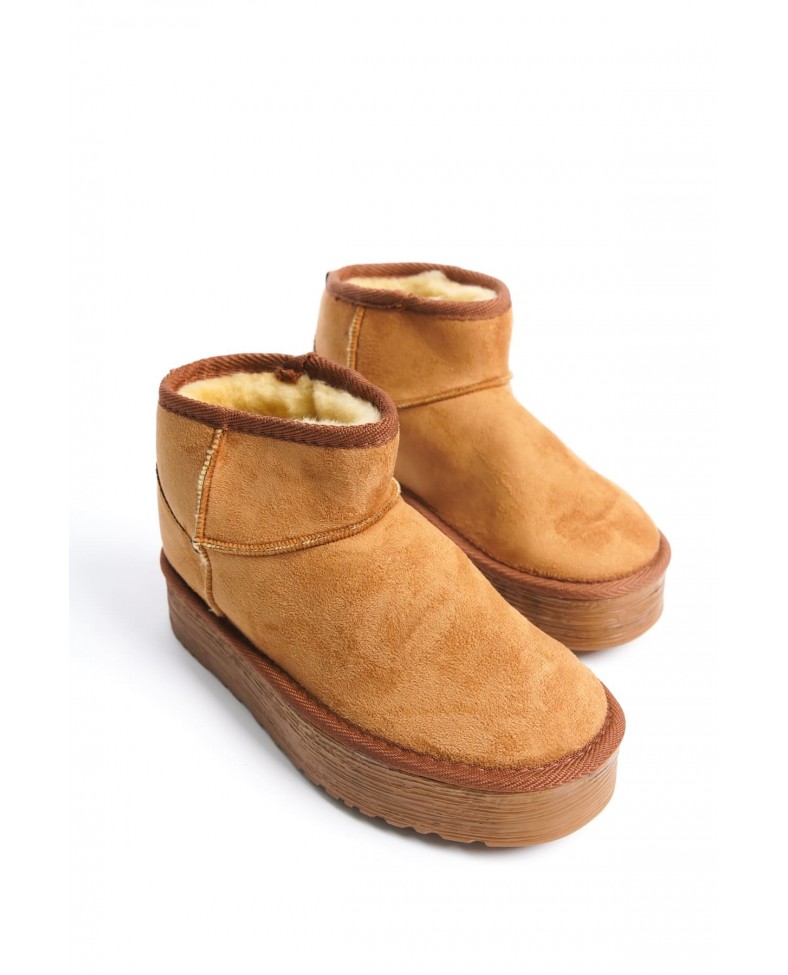 AMELIA Bağcıksız Düz ve Kalın Taban İçi Kürklü Kısa Süet Kadın Bot  STT - Taba Somersan Giyim | Kadın, Erkek ve Çocuk Moda