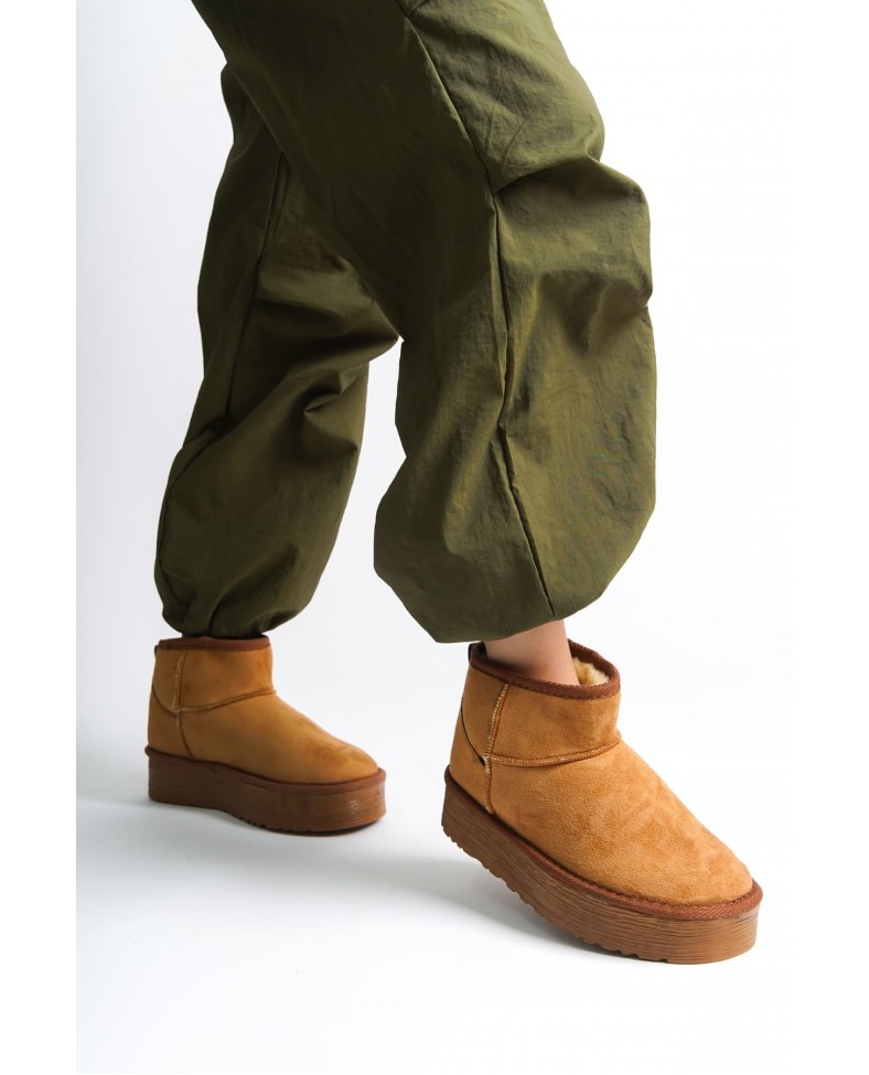 AMELIA Bağcıksız Düz ve Kalın Taban İçi Kürklü Kısa Süet Kadın Bot  STT - Taba Somersan Giyim | Kadın, Erkek ve Çocuk Moda