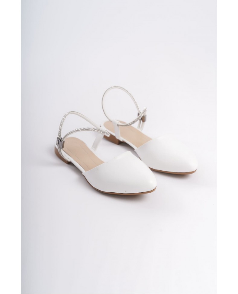 ARIANA Lastikli Ortopedik Rahat Taban Bilekten Taş Detaylı Kadın Babet Ayakkabı  CKT - Beyaz Somersan Giyim | Kadın, Erkek ve Çocuk Moda