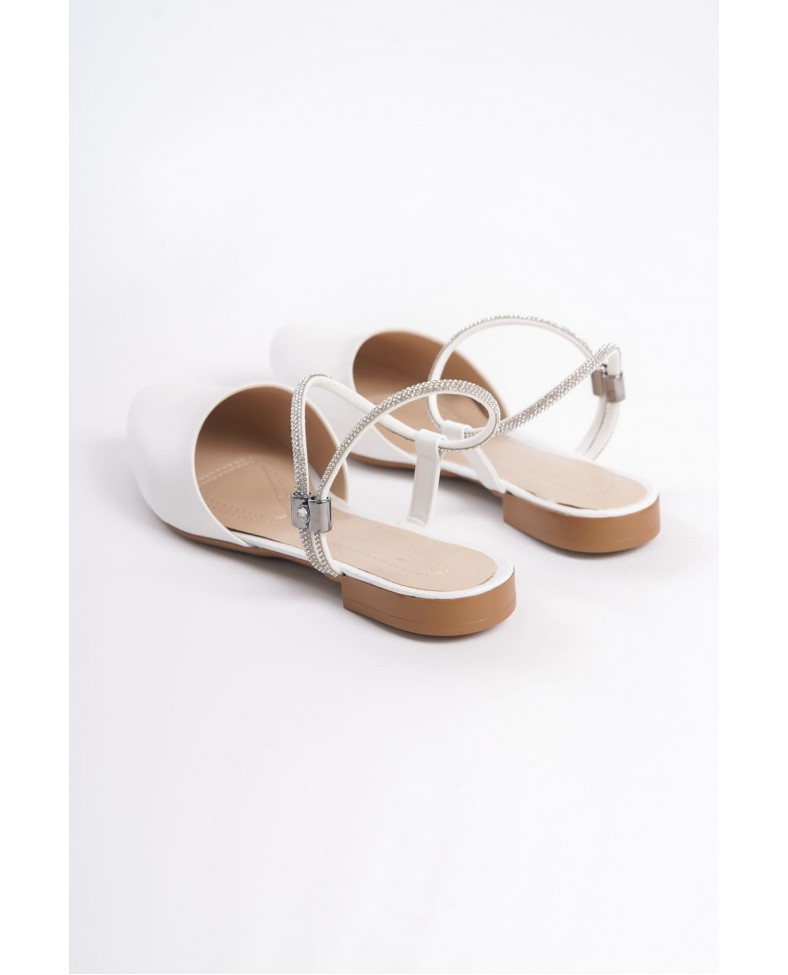 ARIANA Lastikli Ortopedik Rahat Taban Bilekten Taş Detaylı Kadın Babet Ayakkabı  CKT - Beyaz Somersan Giyim | Kadın, Erkek ve Çocuk Moda